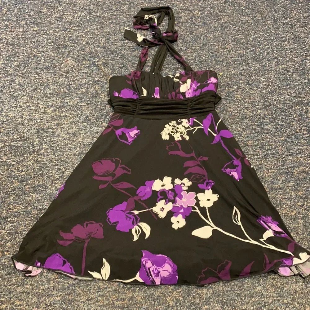 Speechless Black Purple Floral Print party Dress S